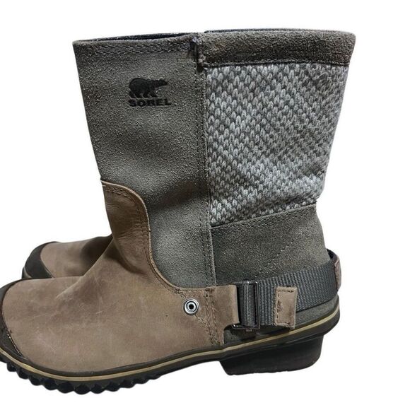 Sorel Brown Slim Shortie Boot Women Sz 9 Gray Waterproof Rubber Leather - Picture 5 of 10